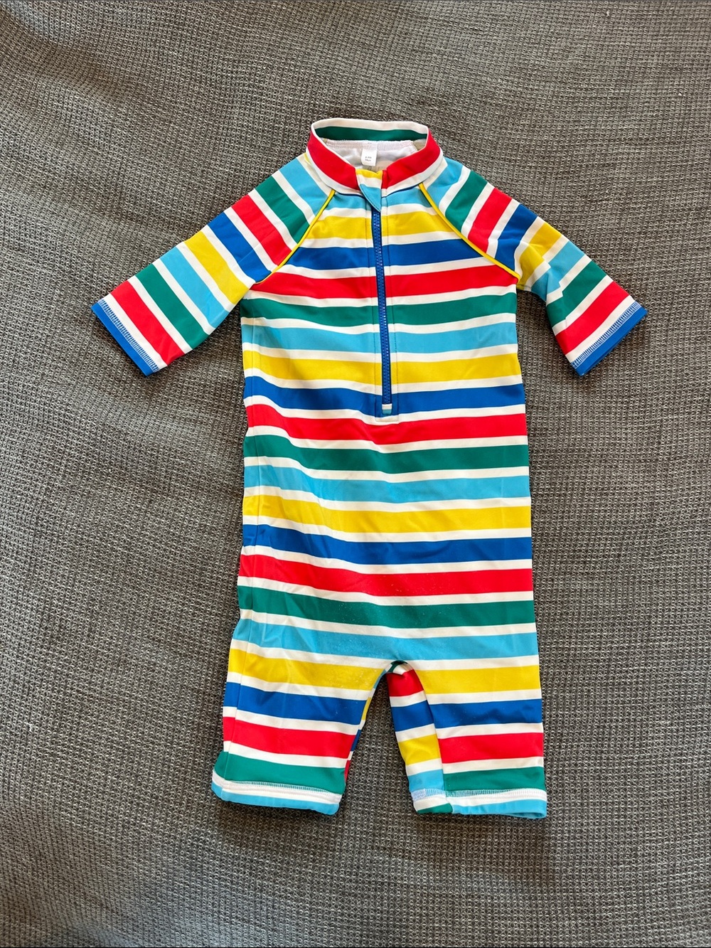 Baby Boden Rainbow Striped Zipper One-Piece Swim Suit